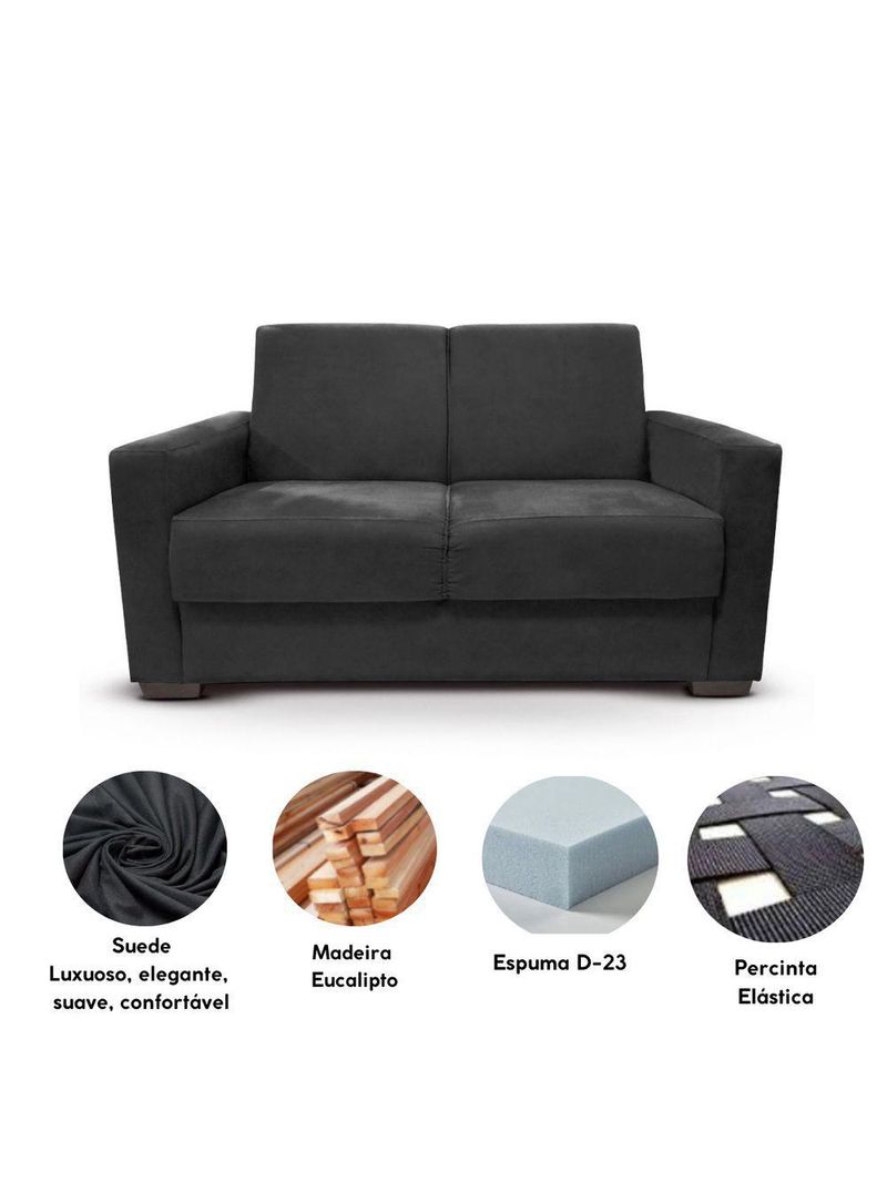 Sofá Estofado 2 Lugares Sala Estar Recepção Mariana Suede Preto