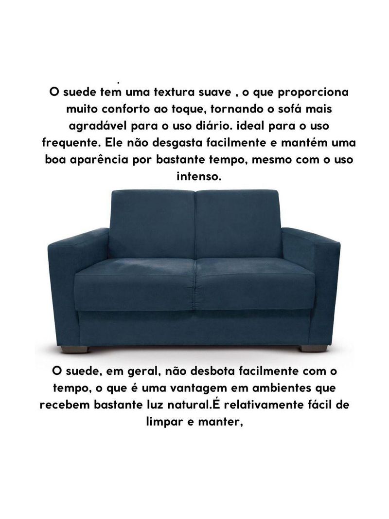 Sofá Estofado 2 Lugares Sala Estar Recepção Mariana Suede Azul Marinho