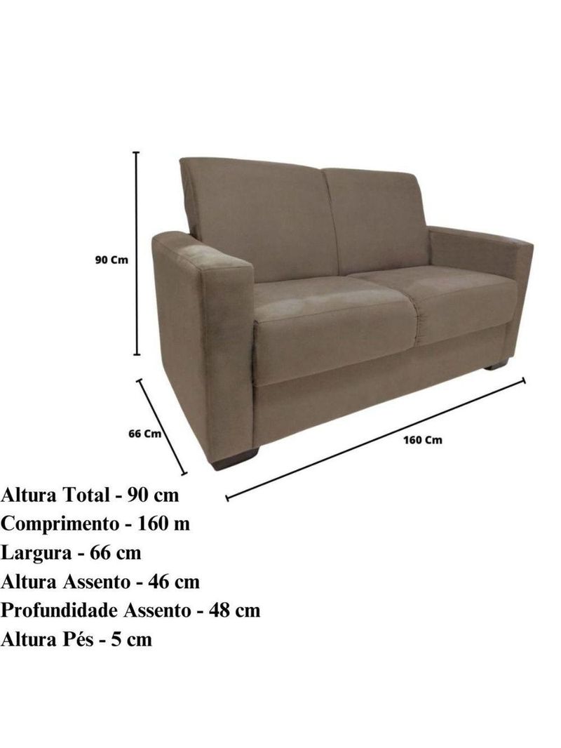 Sofá Estofado 2 Lugares Sala Estar Recepção Mariana Suede capuccino