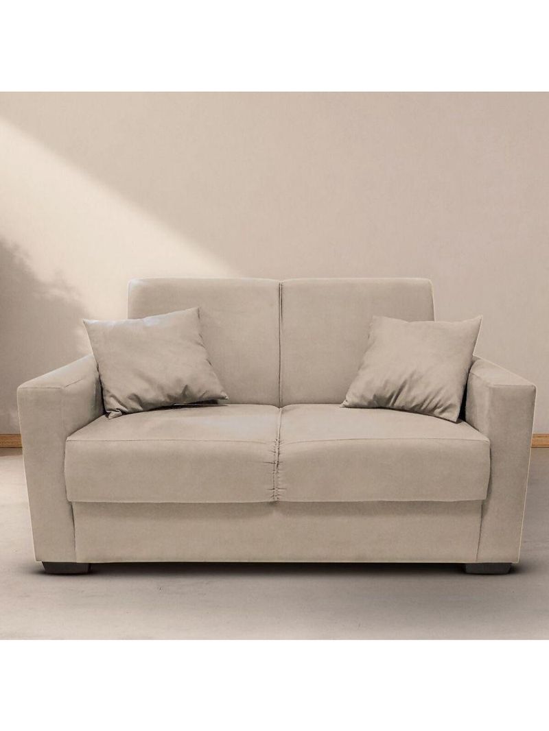 Sofá Estofado 2 Lugares Sala Estar Recepção Mariana Suede Bege
