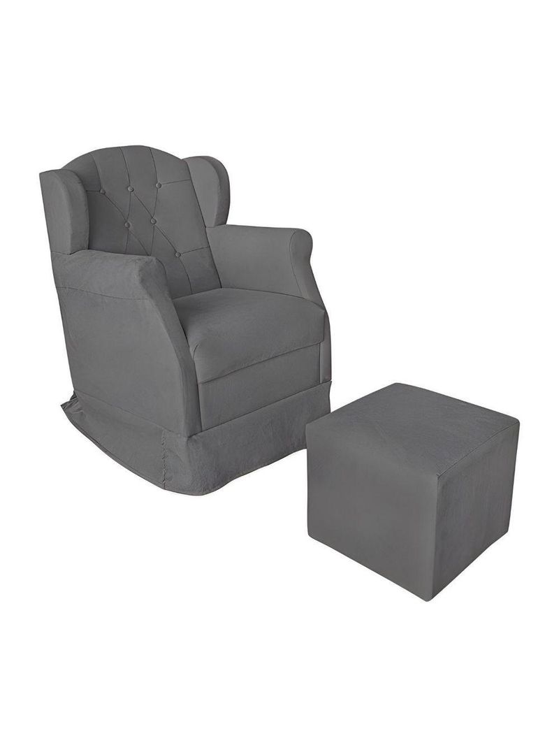 Poltrona Decorativa Amamentação Balanço E Puff Bebê Suede Cinza
