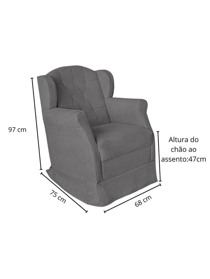 Poltrona Decorativa Amamentação Balanço E Puff Bebê Suede Cinza