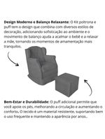 Poltrona Decorativa Amamentação Balanço E Puff Bebê Suede Cinza