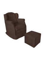 Poltrona Decorativa Amamentação Balanço E Puff Bebê Suede Marrom