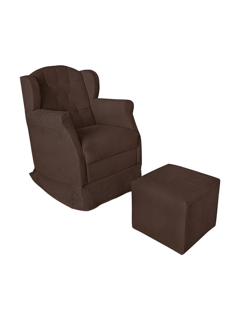 Poltrona Decorativa Amamentação Balanço E Puff Bebê Suede Marrom