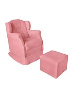 Poltrona Decorativa Amamentação Balanço E Puff Bebê Suede Rosê