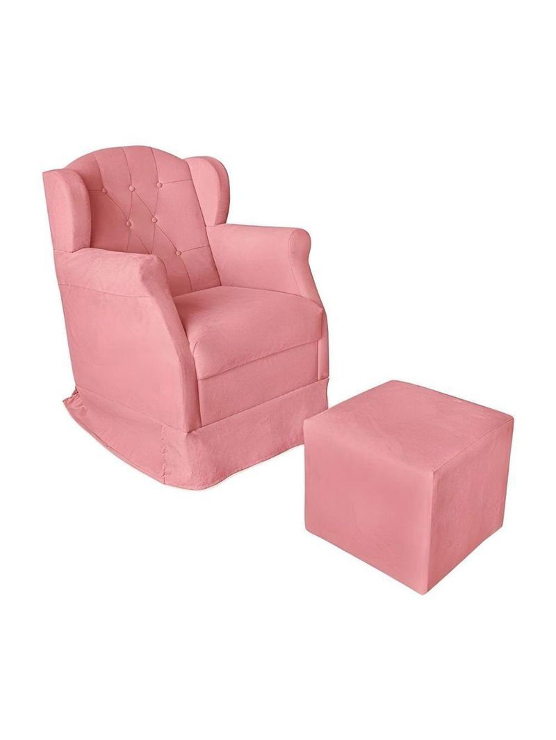 Poltrona Decorativa Amamentação Balanço E Puff Bebê Suede Rosê