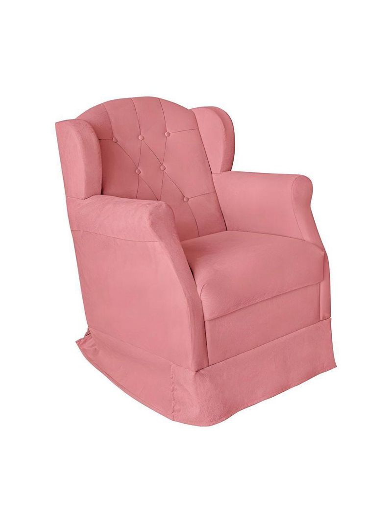 Poltrona Decorativa Amamentação Balanço E Puff Bebê Suede Rosê