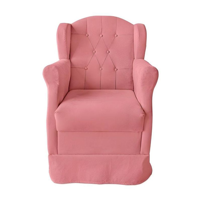 Poltrona Decorativa Amamentação Balanço E Puff Bebê Suede Rosê