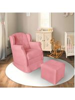 Poltrona Decorativa Amamentação Balanço E Puff Bebê Suede Rosê