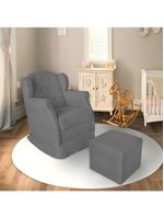 Poltrona Decorativa Amamentação Balanço E Puff Bebê Suede Cinza