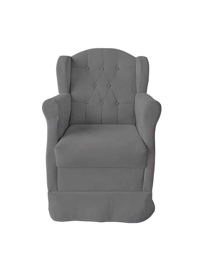 Poltrona Decorativa Amamentação Balanço E Puff Bebê Suede Cinza