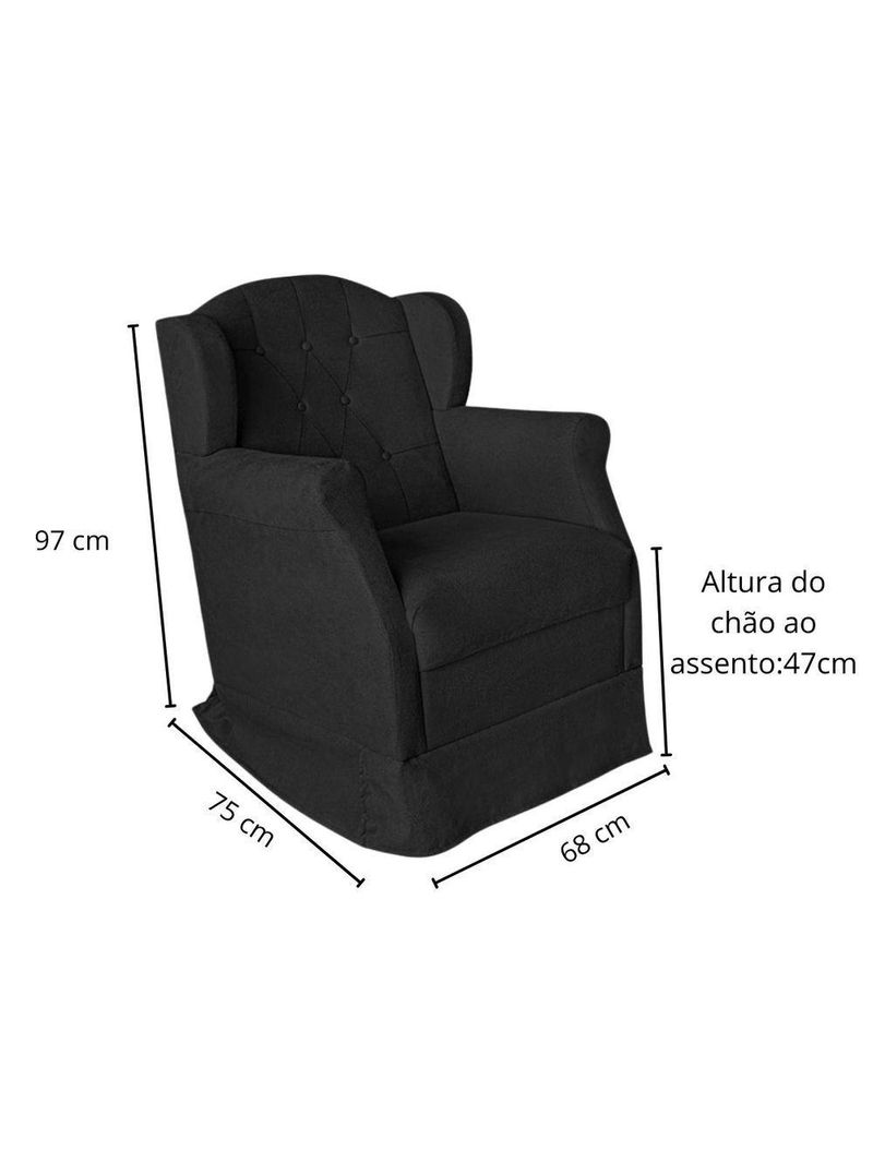 Poltrona Decorativa Amamentação Balanço E Puff Bebê Suede Preto