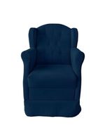 Poltrona Decorativa Amamentação Balanço E Puff Bebê Suede Azul Marinho