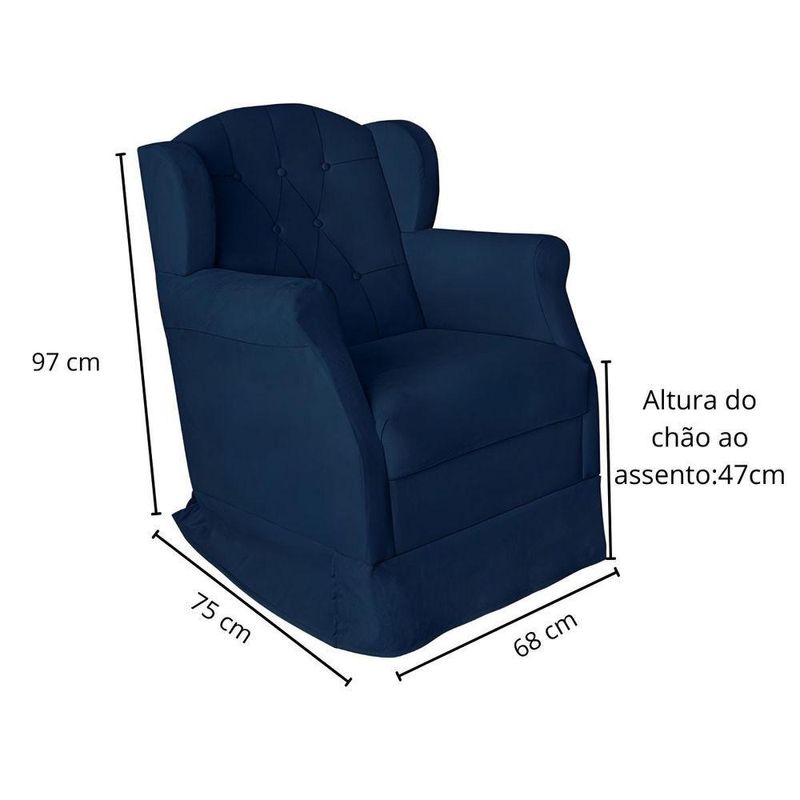 Poltrona Decorativa Amamentação Balanço E Puff Bebê Suede Azul Marinho
