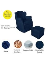 Poltrona Decorativa Amamentação Balanço E Puff Bebê Suede Azul Marinho