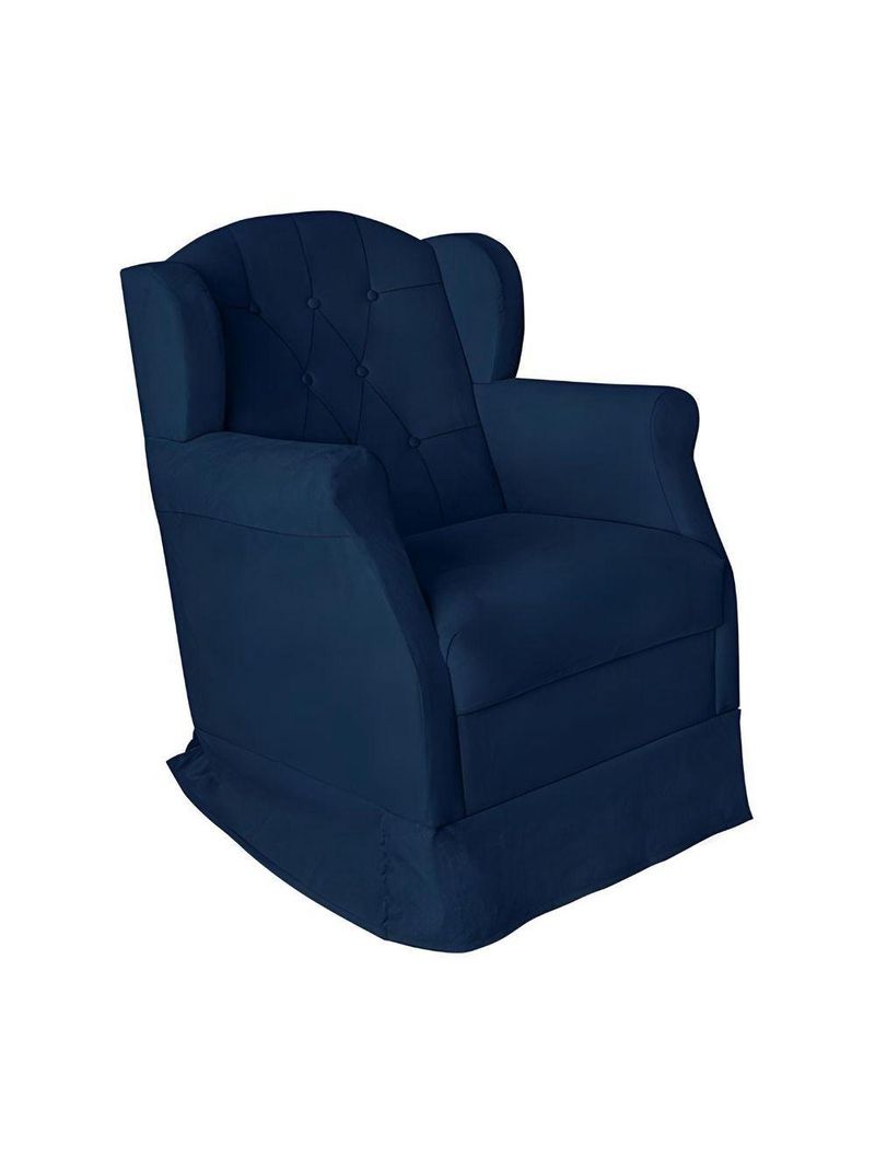 Poltrona Decorativa Amamentação Balanço E Puff Bebê Suede Azul Marinho