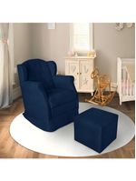 Poltrona Decorativa Amamentação Balanço E Puff Bebê Suede Azul Marinho