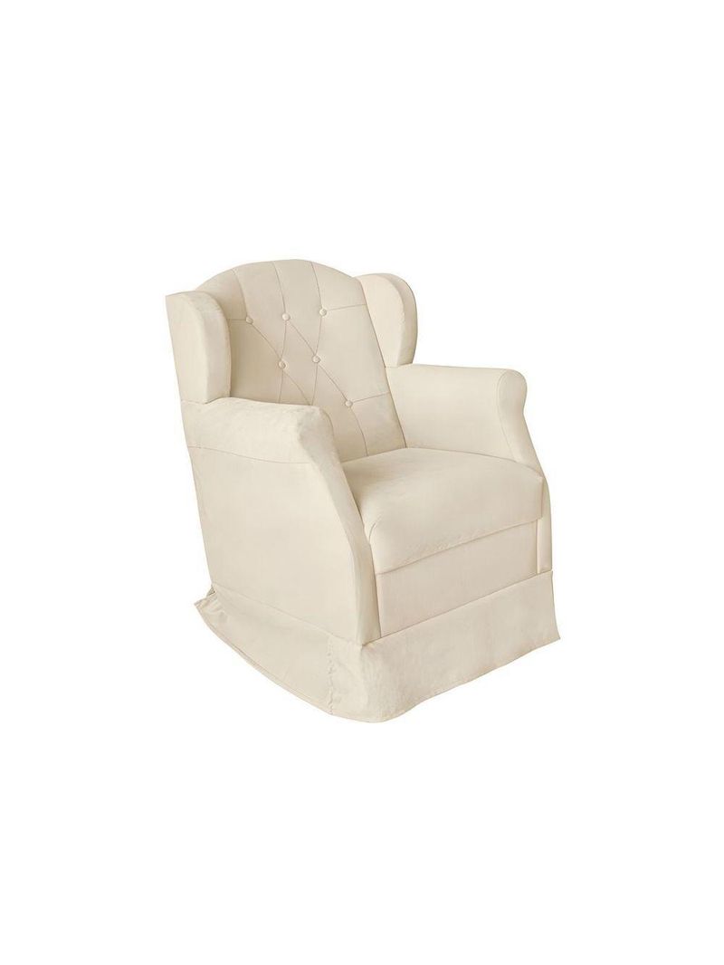 Poltrona Decorativa Amamentação Balanço E Puff Bebê Suede Bege