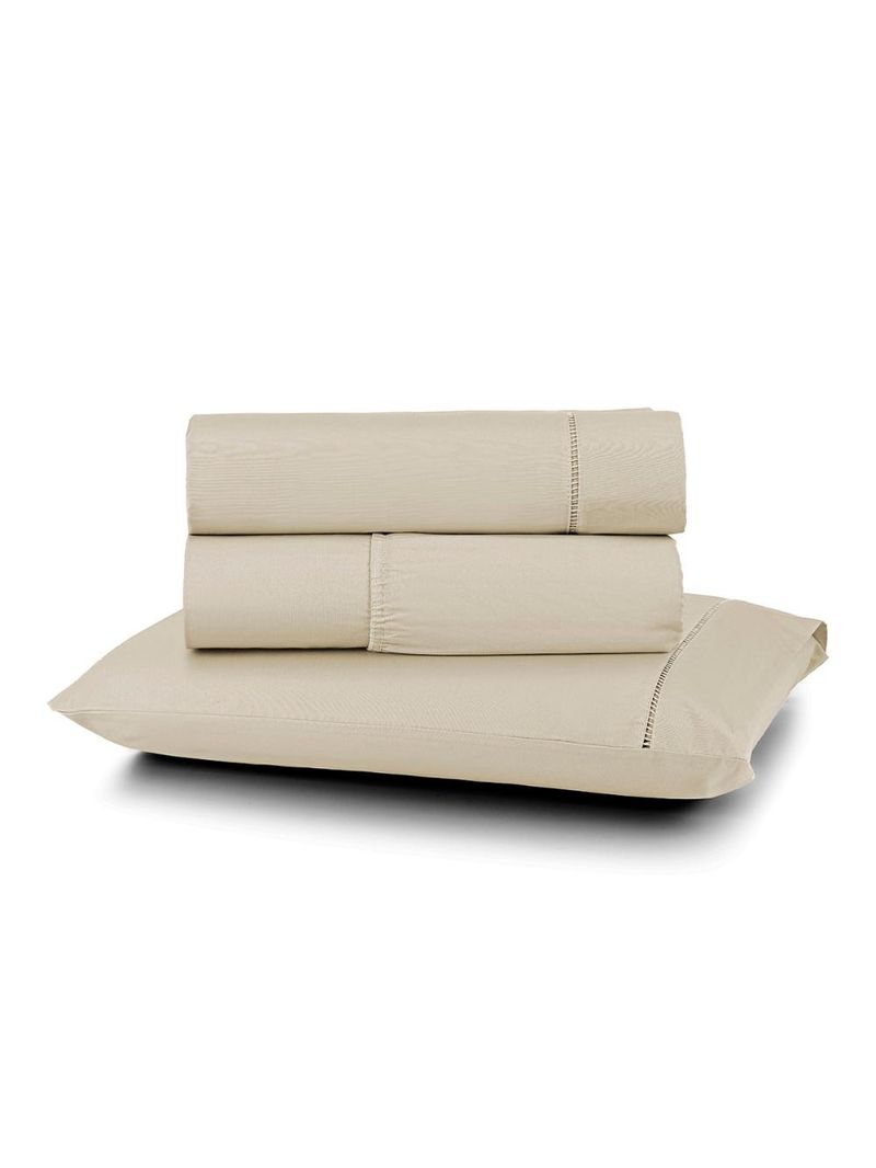 Jogo cama lençol home basic solteiro 180 fios c/ ponto palito 3 peças - bege