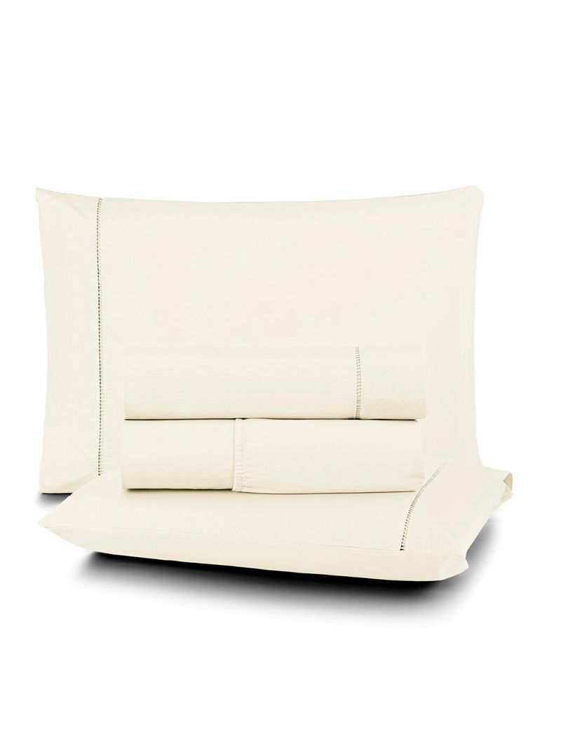 Jogo cama lençol home basic casal 180 fios c/ ponto palito 4 peças - palha