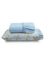 Jogo cama lençol fiore solteiro estampado 180 fios 100% algodão com babadinho 2 peças azul floral