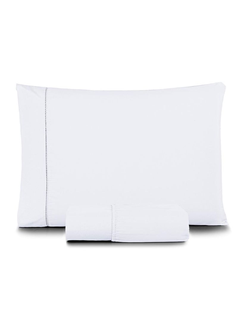 Jogo cama lençol home basic solteiro 180 fios c/ ponto palito 2 peças - branco