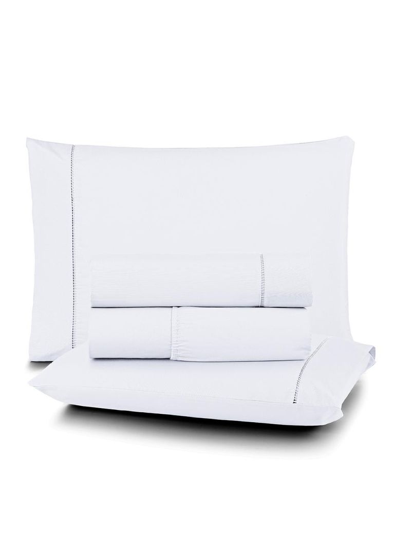 Jogo cama lençol home basic king 180 fios c/ ponto palito 4 peças - branco