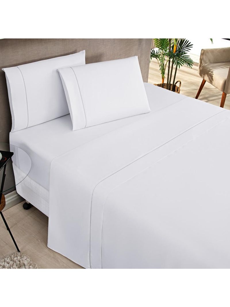 Jogo cama lençol home basic king 180 fios c/ ponto palito 4 peças - branco