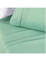 Jogo cama lençol honore queen micro percal 200 fios c/ detalhes bordados 4 peças - salvia verde