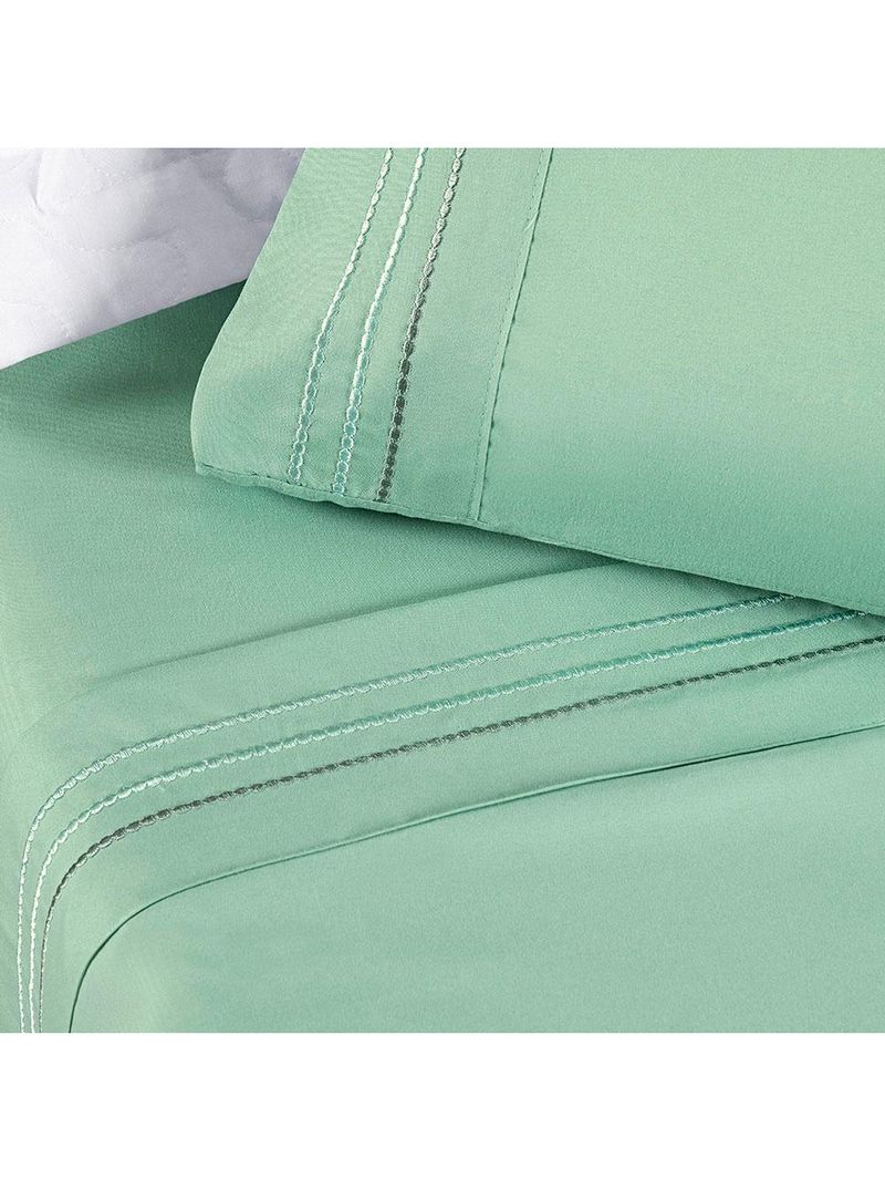 Jogo cama lençol honore queen micro percal 200 fios c/ detalhes bordados 4 peças - salvia verde