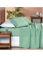 Jogo cama lençol honore queen micro percal 200 fios c/ detalhes bordados 4 peças - salvia verde