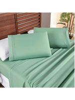 Jogo cama lençol honore queen micro percal 200 fios c/ detalhes bordados 4 peças - salvia verde