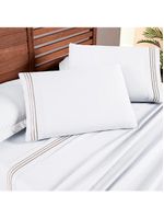 Jogo cama lençol honore king micro percal 200 fios c/ detalhes bordados 4 peças - branco neve taupe