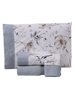 Jogo cama lençol encanto king estampado percal 180 fios c/ ponto palito 4 peças - floral - cinza