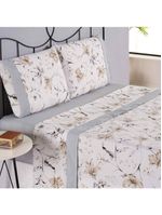 Jogo cama lençol encanto king estampado percal 180 fios c/ ponto palito 4 peças - floral - cinza