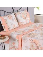 Jogo cama lençol encanto queen estampado percal 180 fios c/ ponto palito 4 peças - floral - salmão