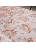 Jogo cama lençol encanto queen estampado percal 180 fios c/ ponto palito 4 peças - floral - salmão