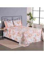 Jogo cama lençol encanto queen estampado percal 180 fios c/ ponto palito 4 peças - floral - salmão