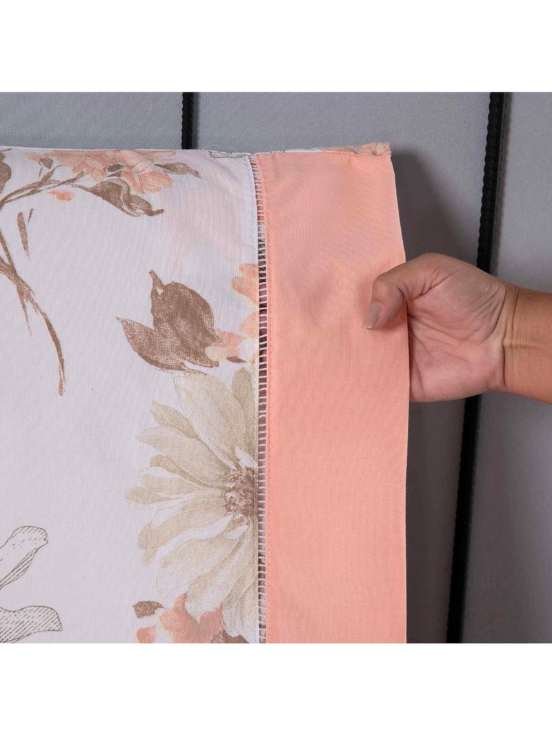 Jogo cama lençol encanto queen estampado percal 180 fios c/ ponto palito 4 peças - floral - salmão
