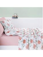 Jogo cama lençol maris king percalle 200 fios estampado 4 peças hortênsia salmão