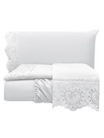 Jogo cama lençol detail casal padrão bordado guipir bordado inglês percal 300 fios 4 peças - branco