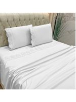 Jogo cama lençol detail casal padrão bordado guipir bordado inglês percal 300 fios 4 peças - branco