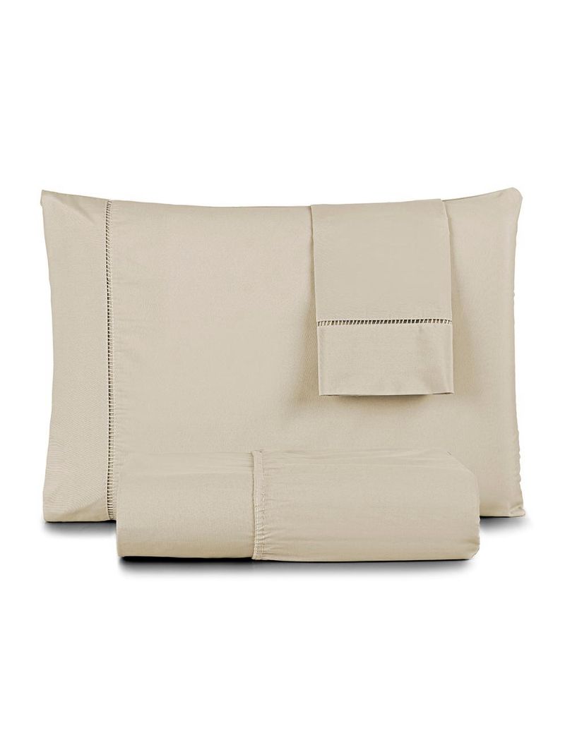 Jogo cama lençol home basic king 180 fios c/ ponto palito 3 peças - bege