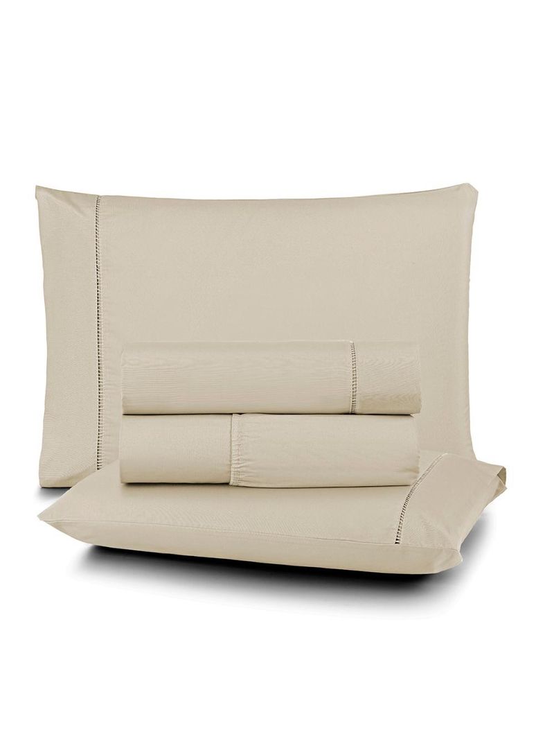 Jogo cama lençol home basic king 180 fios c/ ponto palito 4 peças - bege