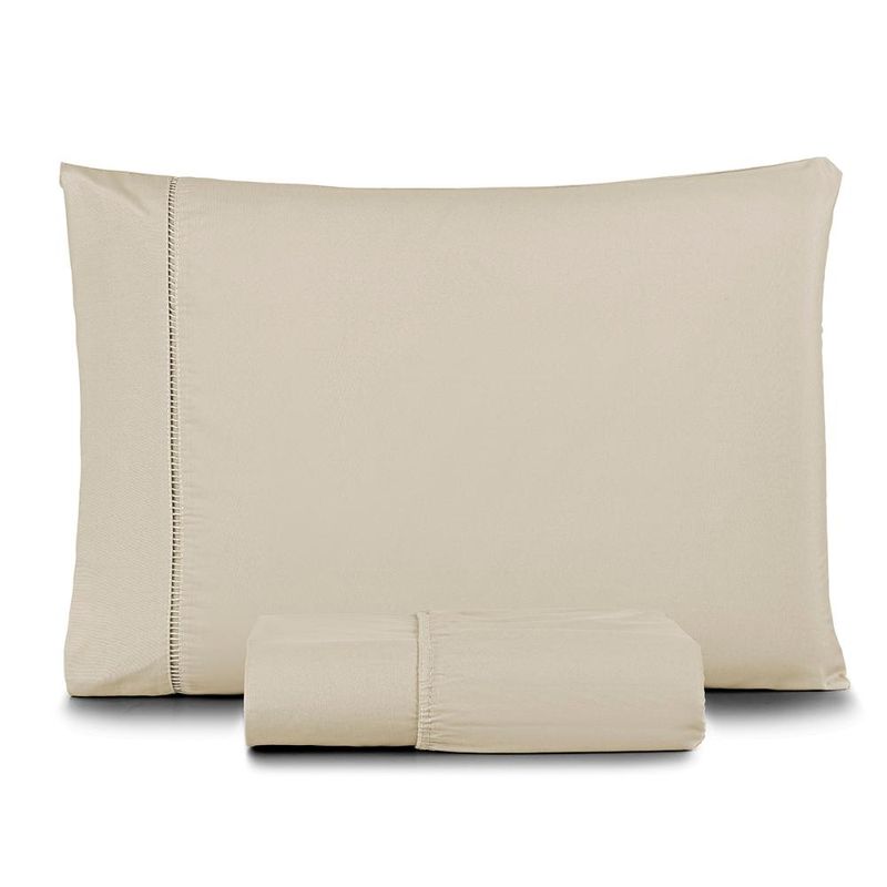 Jogo cama lençol home basic solteiro 180 fios c/ ponto palito 2 peças - bege
