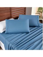 Jogo cama lençol honore casal padrão micro percal 200 fios c/ detalhes bordados 4 peças - azul ice blue