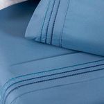 Jogo cama lençol honore casal padrão micro percal 200 fios c/ detalhes bordados 4 peças - azul ice blue