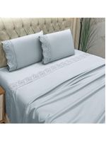 Jogo cama lençol detail king bordado guipir bordado inglês percal 300 fios 4 peças - cinza