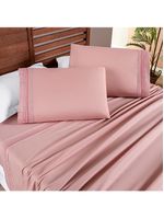 Jogo cama lençol honore casal padrão micro percal 200 fios c/ detalhes bordados 4 peças - sal rosa